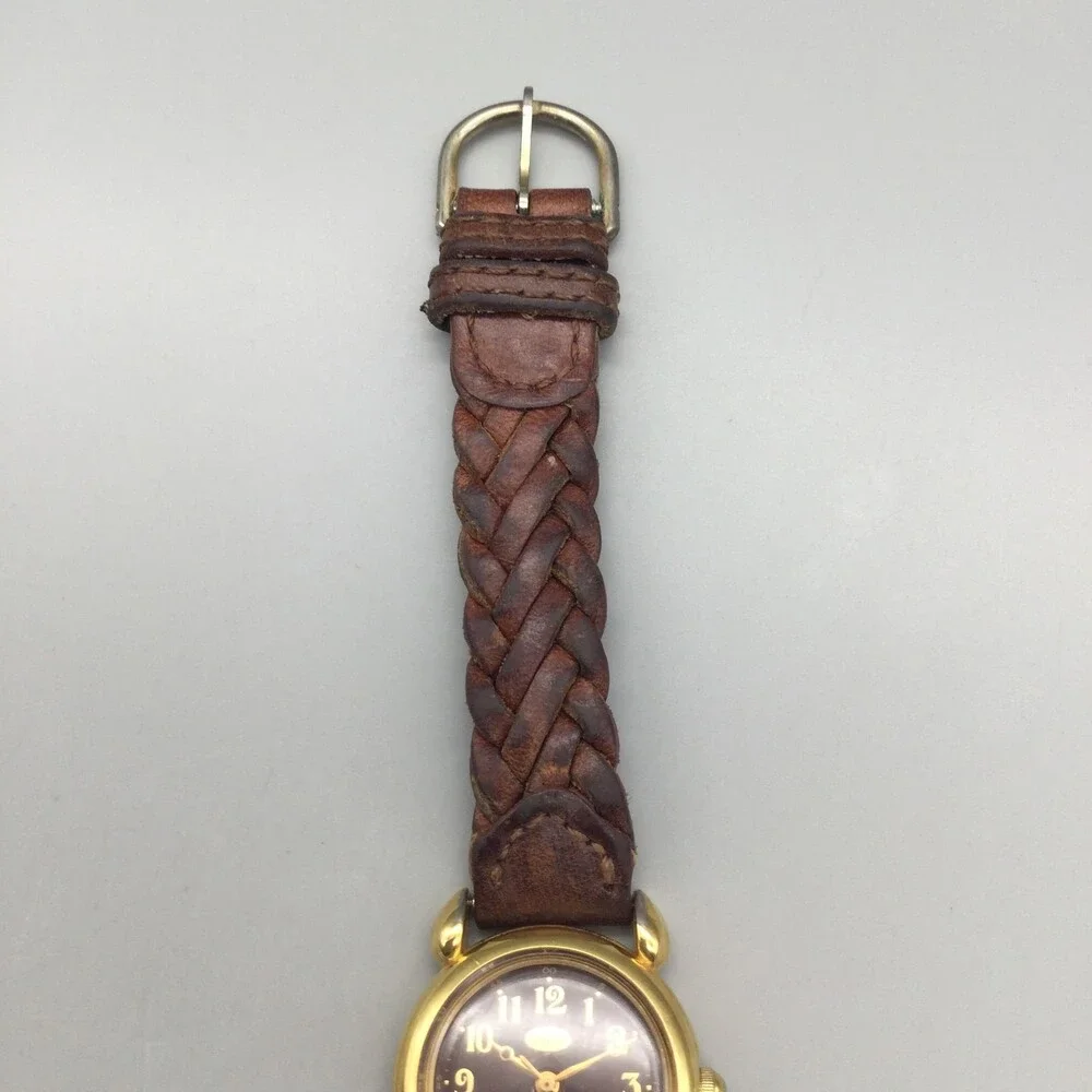Vintage Guess Womens Watch 24mm Brown Dial Gold Tone Braided Leather New Battery